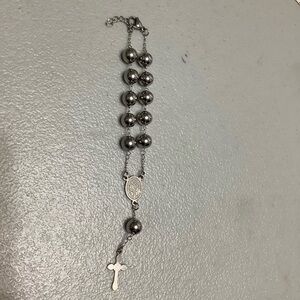 Hollow out Heavy stainless steel Beads Cross Rosary Bracelet